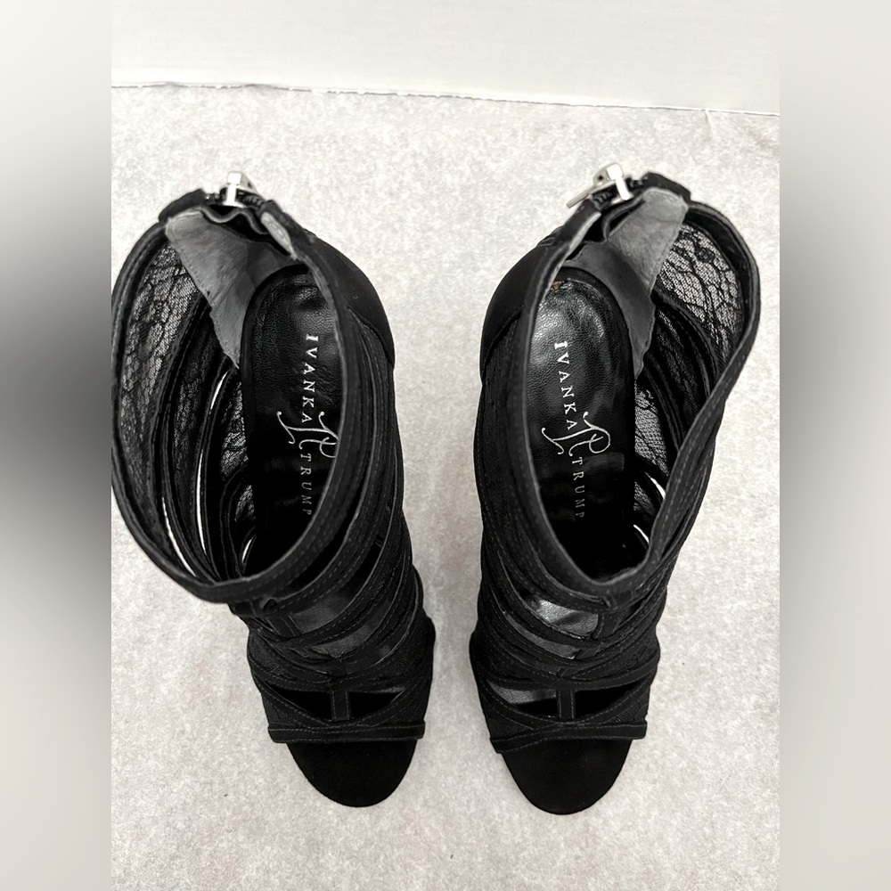 Ivanka Trump Black Lace Cutout Stiletto Sandals - Picture 6 of 12